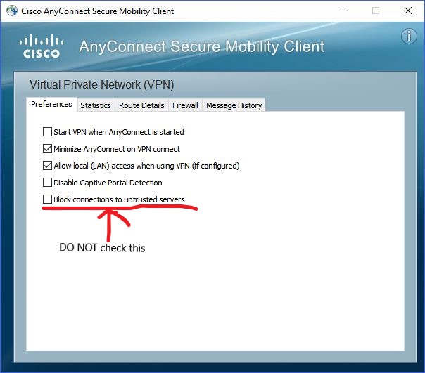 cisco anyconnect vpn client 2.5 failed to load preferences