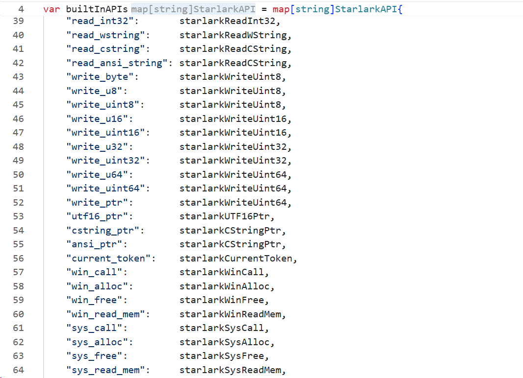The built-in API registry